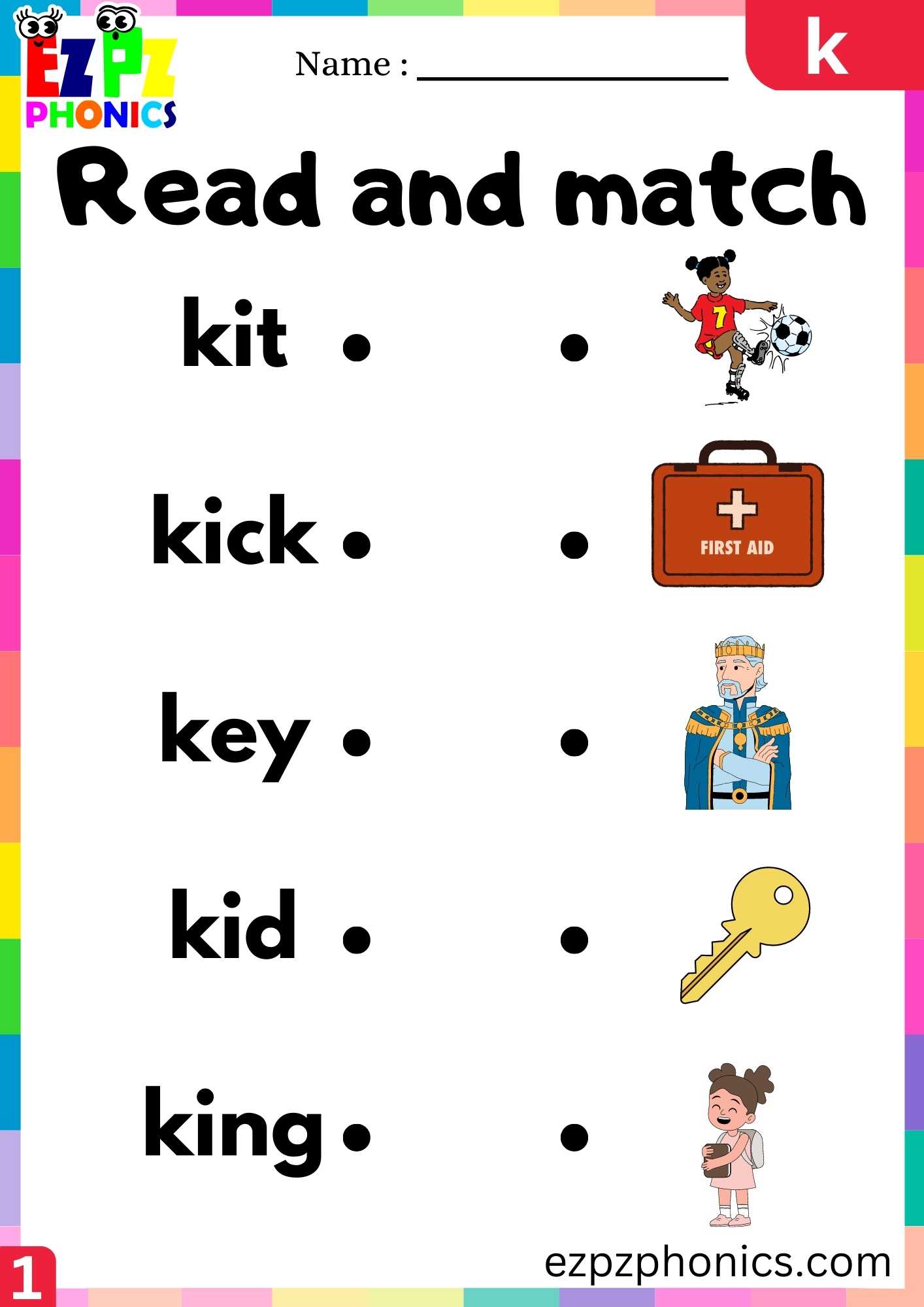 Letter K Read And Match Beginning Sounds Worksheet